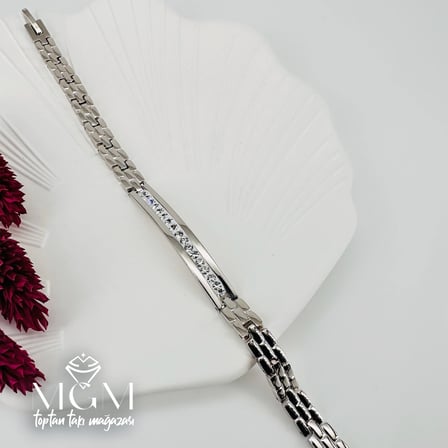 Rodyum Zirkon Taşlı Pirinç Bileklikler 19,5 Cm - Kbl0070