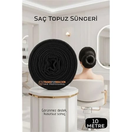 Profesyonel 10 Metre Kesilebilir Saç Topuz Süngeri - Kuaför Tipi Esnek Form Verici Siyah