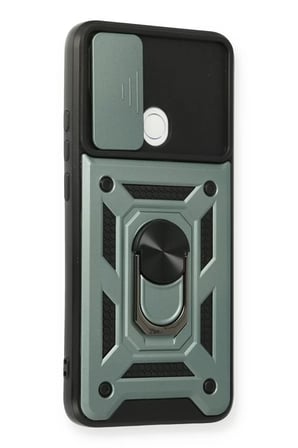 Oppo A15 Kılıf Pars Lens Yüzüklü Silikon - Yeşil