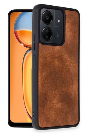 Xiaomi Uyumlu Redmi 13C Kılıf Aras Deri Kapak - Taba