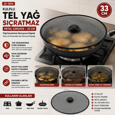Yağ Sıçratma Koruyucu Tel Kulplu Metal Çerçeve