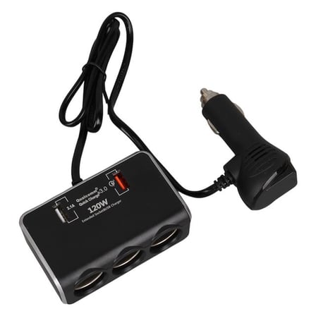 Olesson 1639 12-24V Çift USB Girişli Hızlı Şarj Destekli 120W 80cm Kablolu Dijital Voltaj Ekranlı 3’lü Araç Çakmak Çoklayıcı