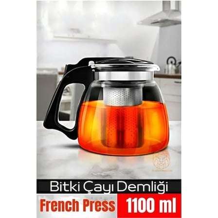 Transformacion Süzgeçli French Press Cam Demlik 1100 Ml Bitki Çayı Demliği 722243