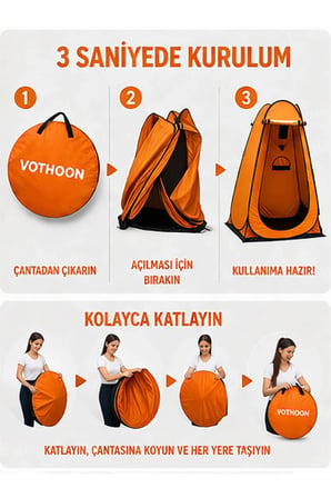 Otomatik Kabin Giyinme Çadırı 120x120x190 Cm Üst Havalandırma Yan Pencereli Duş & Wc Çadırı