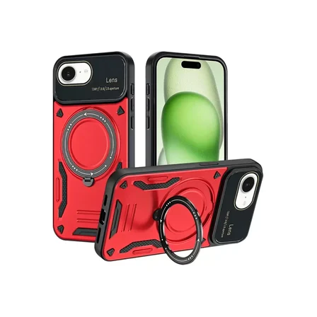 Apple iPhone 16E Kılıf Joy Lens Standlı Kapak - Kırmızı