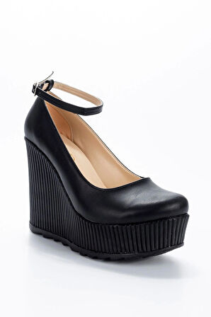 Kadın Siyah Cilt Dolgu Topuklu Ayakkabı Kadın Topuklu Abiye Ayakkabı Şık Gece Ayakkabısı