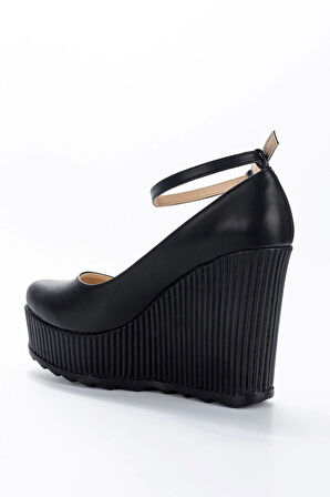 Kadın Siyah Cilt Dolgu Topuklu Ayakkabı Kadın Topuklu Abiye Ayakkabı Şık Gece Ayakkabısı