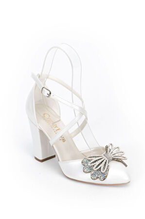 Sedef Cilt Taşlı Kadın Topuklu Ayakkabı Abiye Ayakkabı Şık Gece Ayakkabısı Zarif Tasarım