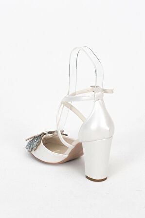 Sedef Cilt Taşlı Kadın Topuklu Ayakkabı Abiye Ayakkabı Şık Gece Ayakkabısı Zarif Tasarım