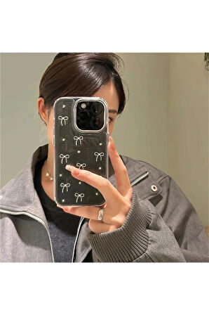 ELMALI STORE iPhone 15 Plus Uyumlu Kurdele Desenli Kabartmalı Telefon Kılıf Kapak