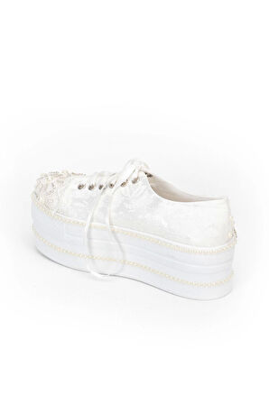 Beyaz Çınar Taşlı Kadın Dolgu Topuklu Ayakkabı Kadın Topuklu Abiye Ayakkabı Şık Gece Ayakkabısı