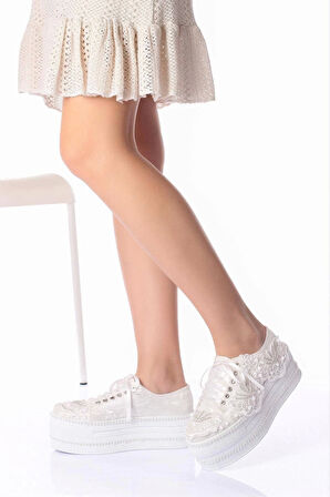 Beyaz Çınar Taşlı Kadın Dolgu Topuklu Ayakkabı Kadın Topuklu Abiye Ayakkabı Şık Gece Ayakkabısı