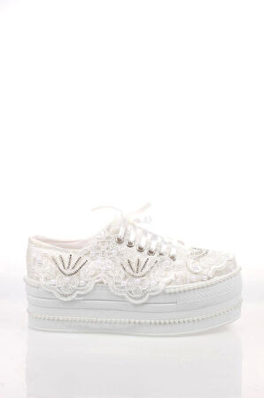 Beyaz Çınar Taşlı Kadın Dolgu Topuklu Ayakkabı Kadın Topuklu Abiye Ayakkabı Şık Gece Ayakkabısı