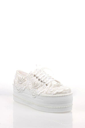 Beyaz Çınar Taşlı Kadın Dolgu Topuklu Ayakkabı Kadın Topuklu Abiye Ayakkabı Şık Gece Ayakkabısı