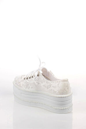 Beyaz Çınar Taşlı Kadın Dolgu Topuklu Ayakkabı Kadın Topuklu Abiye Ayakkabı Şık Gece Ayakkabısı