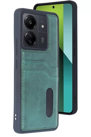 Xiaomi Redmi 13C Kılıf Sara Kartvizitli Deri Kılıf - Koyu Yeşil