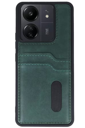Xiaomi Redmi 13C Kılıf Sara Kartvizitli Deri Kılıf - Koyu Yeşil