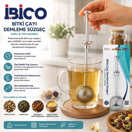 Saplı Paslanmaz Çelik Bitki Çay Demleme Süzgeç (Çap 5 cm)