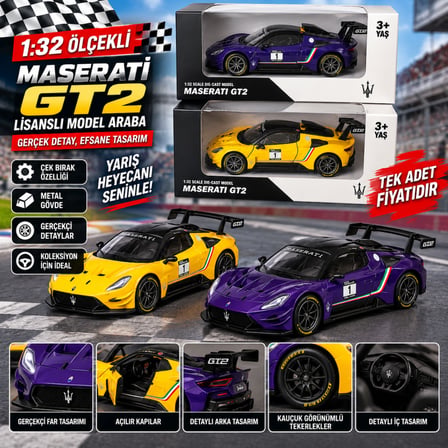 RW9132 1:32 MASERATİ GT2 ÇEK BIRAK ARABA LİSANSLI MODEL ARABA (adet fiyatıdır)