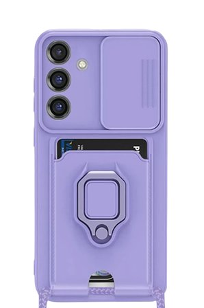 Samsung Uyumlu Galaxy S25 Plus Kılıf Zuma Kartvizitli Yüzüklü Silikon - Lila