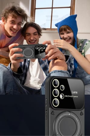 Samsung Galaxy S25 Ultra Kılıf Joy Lens Standlı Kapak - Kırmızı