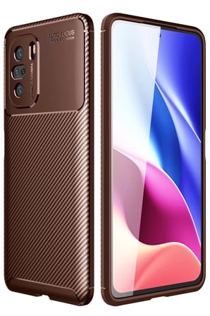 Xiaomi Uyumlu Poco F3 Kılıf Auto Focus Karbon Kapak - Kahverengi
