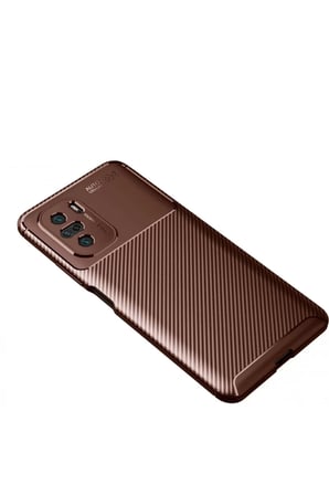 Xiaomi Uyumlu Poco F3 Kılıf Auto Focus Karbon Kapak - Kahverengi
