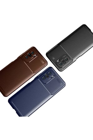 Xiaomi Uyumlu Poco F3 Kılıf Auto Focus Karbon Kapak - Kahverengi