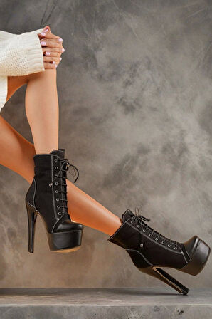 Kadın Yüksek Platform Topuklu Bağcıklı Bot Kalın Taban Günlük Şık Model Allstar