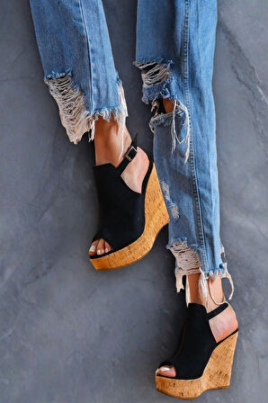 Kadın Moda Arkası Açık Dolgu Topuklu Ayakkabı Şık ve Zarif Abiye Ayakkabı