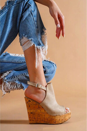 Kadın Moda Arkası Açık Dolgu Topuklu Ayakkabı Şık ve Zarif Abiye Ayakkabı