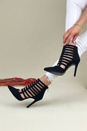 Kadın Bant Detaylı Topuklu Ayakkabı Arka Fermuarlı Sivri Burun Model