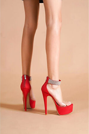 Kadın Moda İnce Topuklu Taşlı Bilekli Platform Şık ve Zarif Abiye Ayakkabı