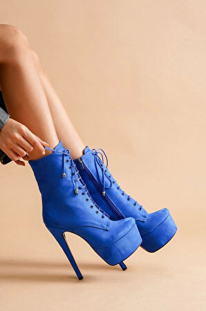 Yüksek Topuk Platform Detaylı Kadın Bot Bağcıklı Zarif Fermuarlı Tasarım Çizme