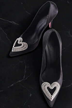 Kadın Moda Kalp Tokalı Stiletto Topuklu Ayakkabı Şık ve Zarif Abiye Ayakkabı