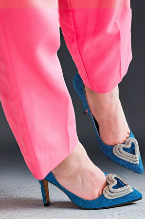 Kadın Moda Kalp Tokalı Stiletto Topuklu Ayakkabı Şık ve Zarif Abiye Ayakkabı