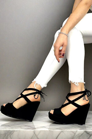 Kadın Moda Arka İpli Dolgu Topuklu Ayakkabı Şık ve Zarif Abiye Ayakkabı