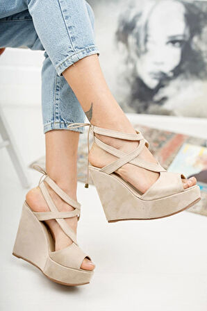 Kadın Moda Arka İpli Dolgu Topuklu Ayakkabı Şık ve Zarif Abiye Ayakkabı