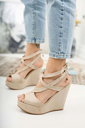 Kadın Moda Arka İpli Dolgu Topuklu Ayakkabı Şık ve Zarif Abiye Ayakkabı