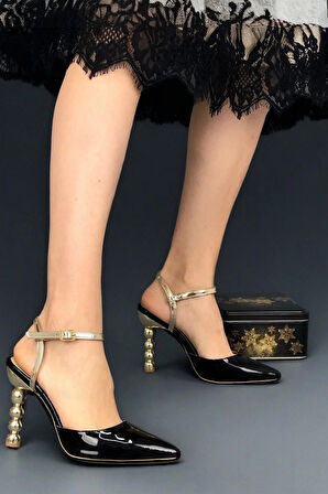 Kadın Küre Topuklu Parlak Yüzey Topuklu Ayakkabı Bilekten Bağlamalı Tasarım Model