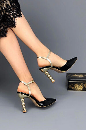 Kadın Küre Topuklu Parlak Yüzey Topuklu Ayakkabı Bilekten Bağlamalı Tasarım Model