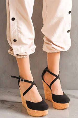 Kadın Moda Çift Baret Dolgu Topuklu Ayakkabı Şık ve Zarif Abiye Ayakkabı