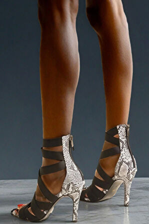 Kadın Yüksek Topuklu Çapraz Bant Detaylı Elastik Kumaşlı Fermuarlı Günlük Şık Ayakkabı