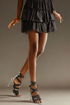 Kadın Yüksek Topuklu Çapraz Bant Detaylı Elastik Kumaşlı Fermuarlı Günlük Şık Ayakkabı