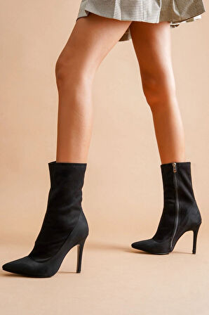 Kadın Süet Görünümlü Streç Bot İnce Topuklu Şehir Şıklığı Sunan Modern ve Konforlu Ayakkabı