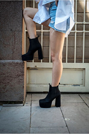 Kadın Moda Kalın Yüksek Topuk Lastikli Bot Şık ve Zarif Abiye Ayakkabı