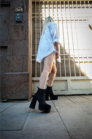 Kadın Moda Kalın Yüksek Topuk Lastikli Bot Şık ve Zarif Abiye Ayakkabı