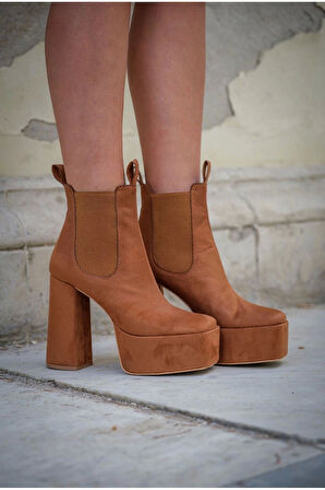 Kadın Moda Kalın Yüksek Topuk Lastikli Bot Şık ve Zarif Abiye Ayakkabı