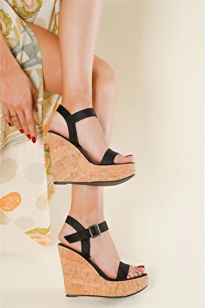 Kadın Moda Mantar Dolgu Topuklu Ayakkabı Şık ve Zarif Abiye Ayakkabı