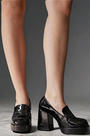 Kadın Moda Platform Kalın Topuklu Loafer Şık ve Zarif Abiye Ayakkabı